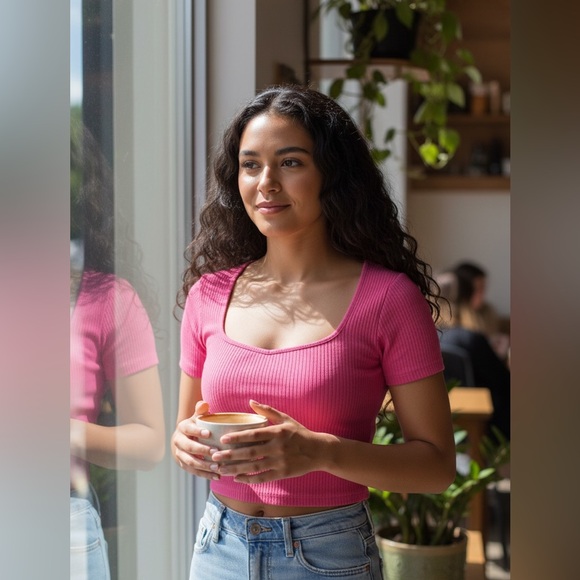 Bozzolo Tops - Bozzolo  Pink Ribbed Women's Top